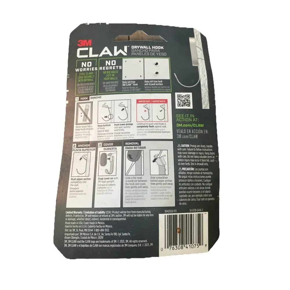 3M Claw 25 Lb. silver Drywall Hook 3DH25SLV-1ES 3M Claw